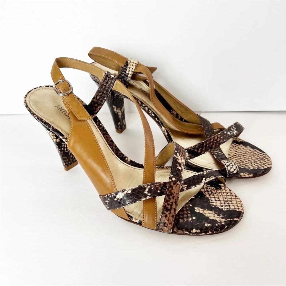 CAntonio Melanie Catwalk Strappy Sandals Caramel Snakeskin 4 inch Women’s heels